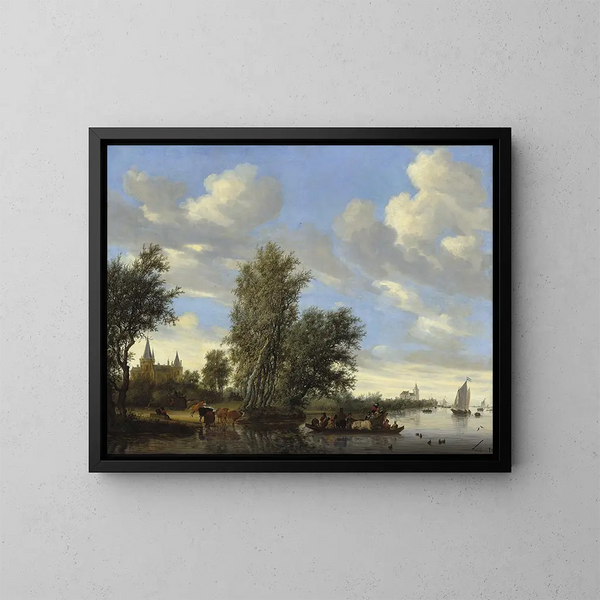 pejzażu rzecznych z basenem - Jacob Salomonsz van Ruysdael — oprawiony obraz na ścianie