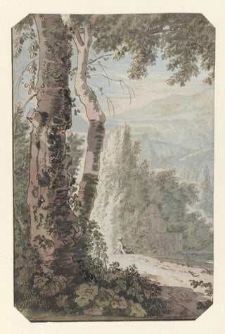 Jacob van Liender - Arcadisch landschap met een rustende man bij het water.webp