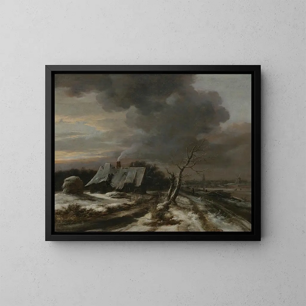 Zimowy pejzaż z widokiem na rzekę Amstel i Amsterdam w oddali - Jacob van Ruisdael — oprawiony obraz na ścianie