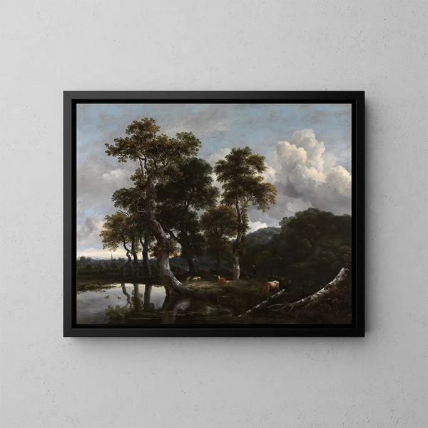 Duża kiść drzew nad brzegiem wody - Jacob van Ruisdael — oprawiony obraz na ścianie
