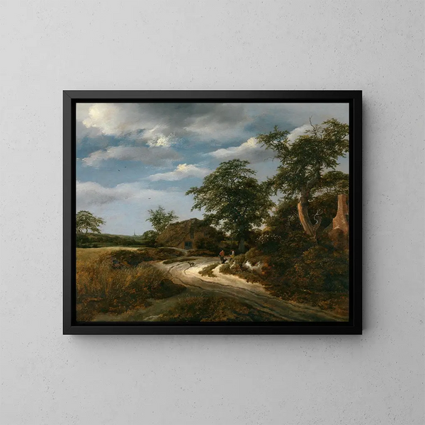 pejzaż z kościołem - Jacob van Ruisdael — oprawiony obraz na ścianie