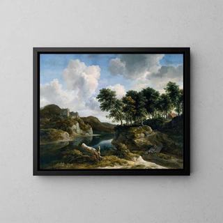 pejzażu rzecznych z zamkiem na wysokiej skale - Jacob van Ruisdael — oprawiony obraz na ścianie