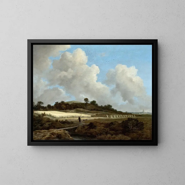 Widok na pola zboża z miastem w oddali - Jacob van Ruisdael — oprawiony obraz na ścianie