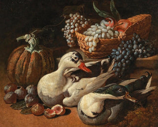Martwa natura z owocami i parą kaczek - Jacob van de Kerckhoven — widok dzieła