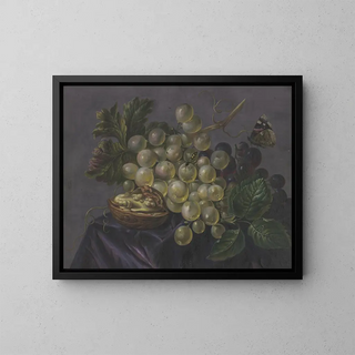 Papillon et guêpe parmi des raisins - Jacoba Maria van Nickelen — oprawiony obraz na ścianie
