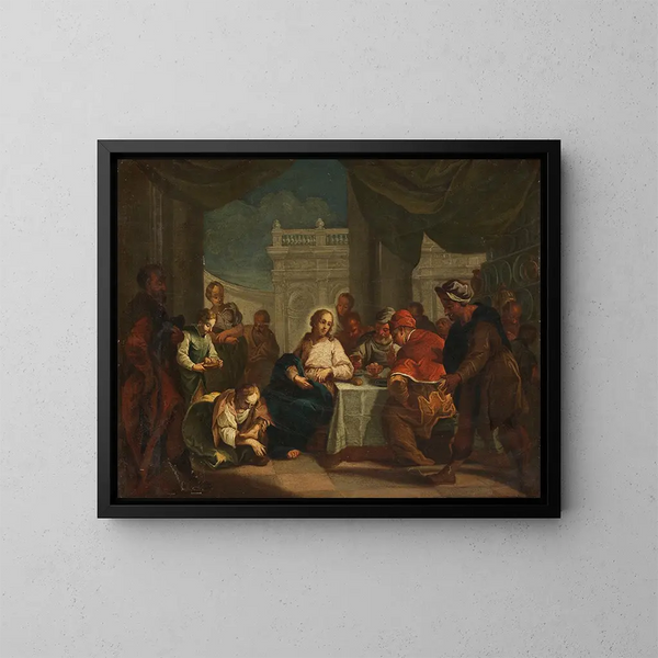 Chrystus i Marii Magdaleny podczas obmywania stóp - Jacopo Amigoni — oprawiony obraz na ścianie