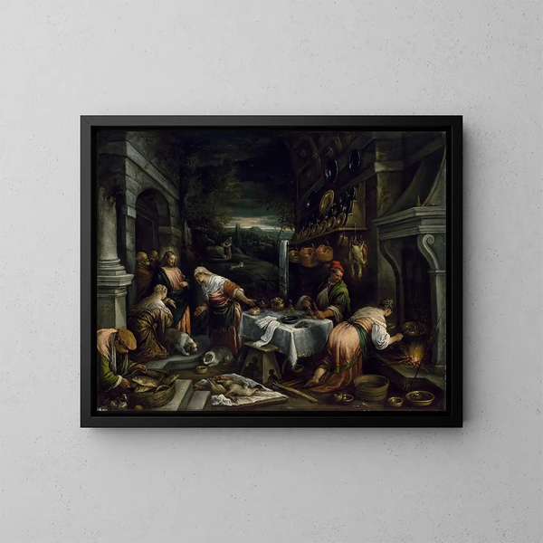 Chrystus w domu Marty i Marii - Jacopo Bassano — oprawiony obraz na ścianie