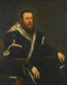 Portret mężczyzny z brodą w czarnej szacie z futrem - Jacopo Tintoretto — widok dzieła