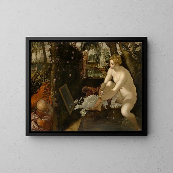Susanne i starcy - Jacopo Tintoretto — oprawiony obraz na ścianie