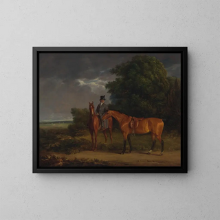 JacquesLaurent Agasse - A Groom Mounted on a Chestnut Hunter He Holds a Bay Hunter by the Reins.webp