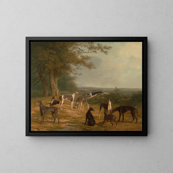 Nowe chartuzy w krajobrazie - Jacques-Laurent Agasse — oprawiony obraz na ścianie