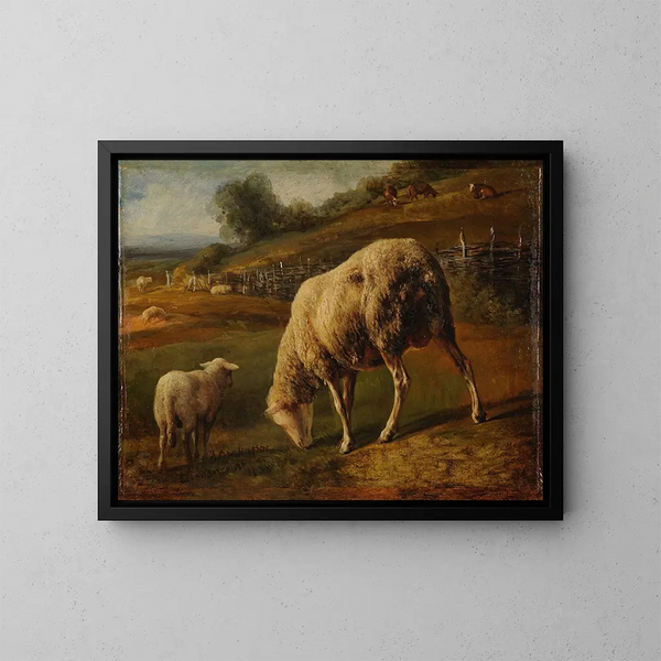 Moutons et brebis au pâturage - Jacques-Raymond Brascassat — oprawiony obraz na ścianie