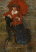 Damy z czerwonym parasolem - James Ensor — widok dzieła