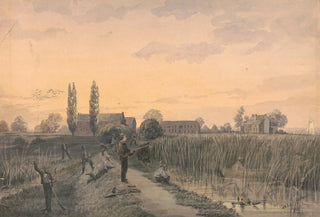 James Fuller Queen - Bird hunting party on a levee with marsh grasses along the shore.webp