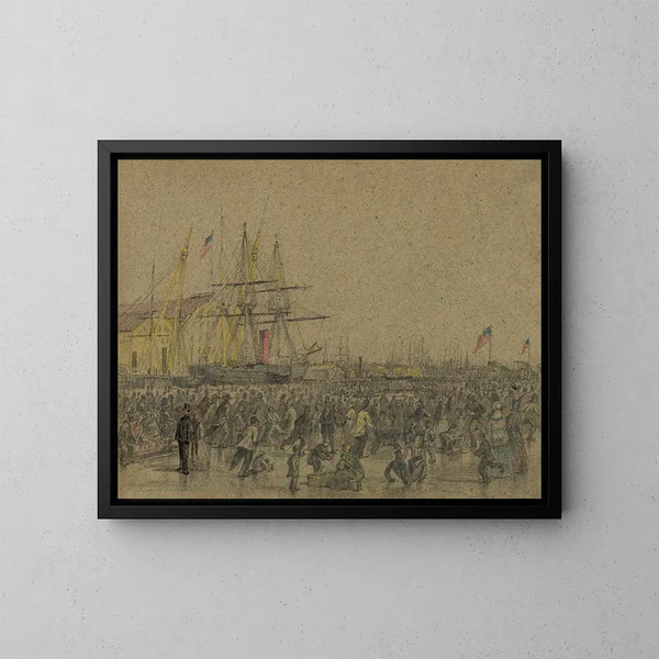Scena nad rzeką Delaware w Filadelfii podczas srogiej zimy 1856 roku - James Fuller Queen — oprawiony obraz na ścianie