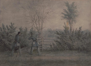 James Fuller Queen - Sketches with Co B 8th Reg Pa Ma under the officers of the old Southwark Gaurd on picket duty.webp