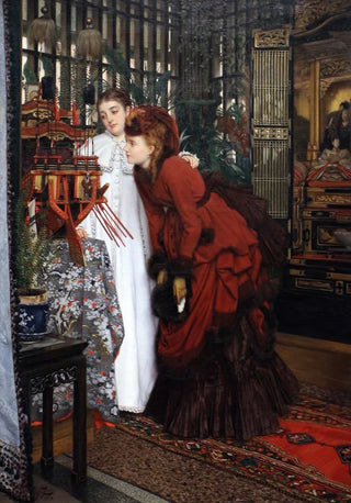 James Tissot - Young woman looking at Japanese items.webp