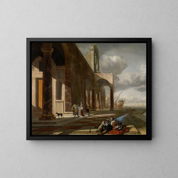 Un port de mer italien - Jan Baptist Weenix — oprawiony obraz na ścianie
