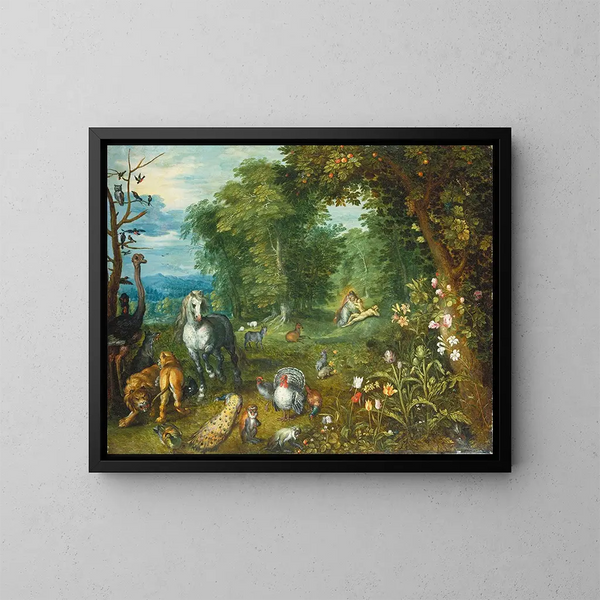 Raj z stworzeniem Ewy - Jan Brueghel młodszy — oprawiony obraz na ścianie