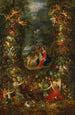 Rodzina Święta otoczona girlandą owoców wspieraną przez puttów - Jan Brueghel młodszy — widok dzieła