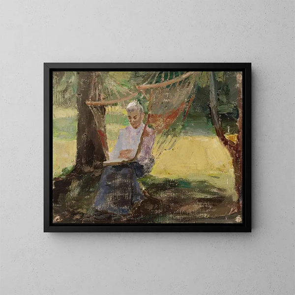 W hamaku, portret Marii Rubtsov w Maryino - Jan Cybis — oprawiony obraz na ścianie