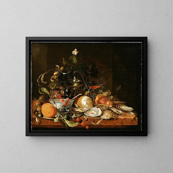 Martwa natura z winem, owocami i ostrygami - Jan Davidsz de Heem — oprawiony obraz na ścianie