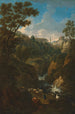 Un caprice de Tivoli avec une cascade et des bergers - Jan Frans van Bloemen — widok dzieła