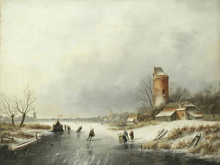 Jan Jacob Coenraad Spohler - A winter landscape with figures on the ice.webp