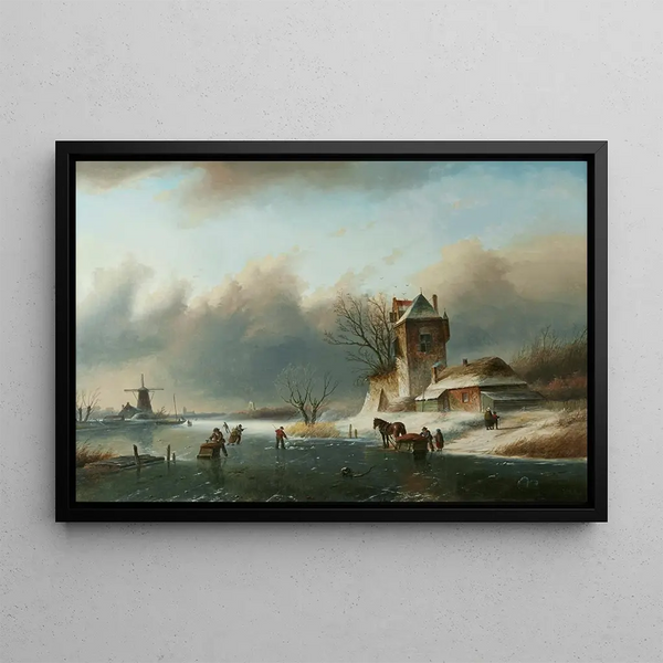 Jan Jacob Coenraad Spohler - Ice skaters on a canal.webp
