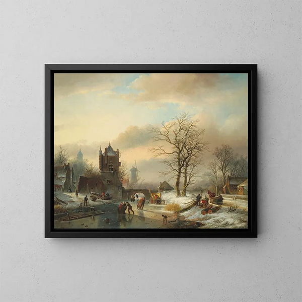 Patineurs sur une rivière gelée - Jan Jacob Spohler — oprawiony obraz na ścianie