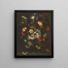 Un iris, des œillets, des roses et d'autres fleurs dans un vase en verre sur un rebord avec des papillons - Jan Pieter Brueghel — oprawiony obraz na ścianie