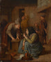Wnętrze tawerny z kobietą palącą fajkę i mężczyzną krojącym tytoń - Jan Steen — widok dzieła