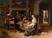 Elegancka firma w wnętrzu z postaciami grającymi w karty przy stole - Jan Steen — widok dzieła