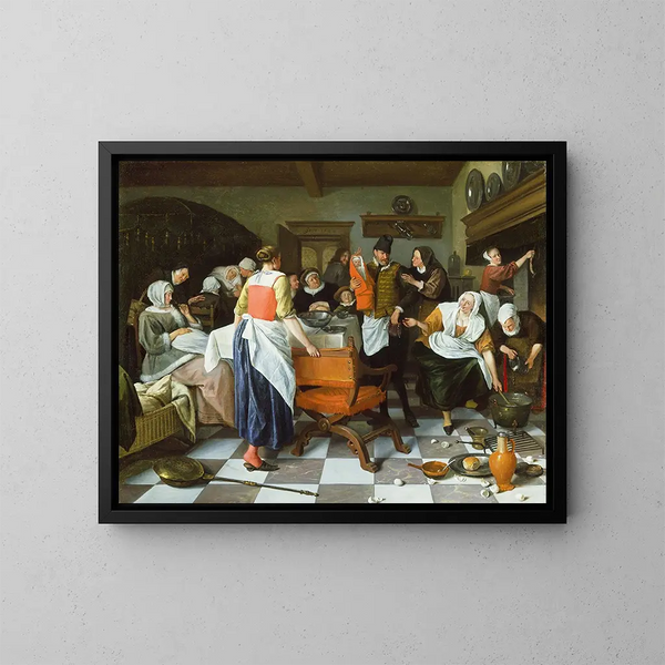 Świętowanie narodzin - Jan Steen — oprawiony obraz na ścianie