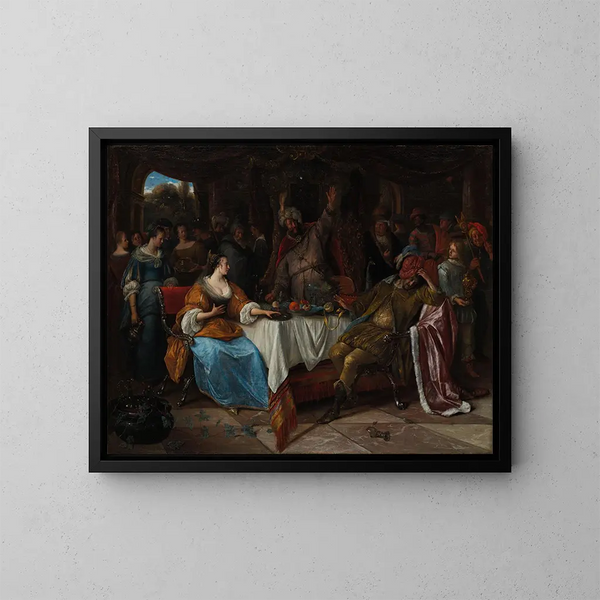 Esther, Aswerus i Haman - Jan Steen — oprawiony obraz na ścianie