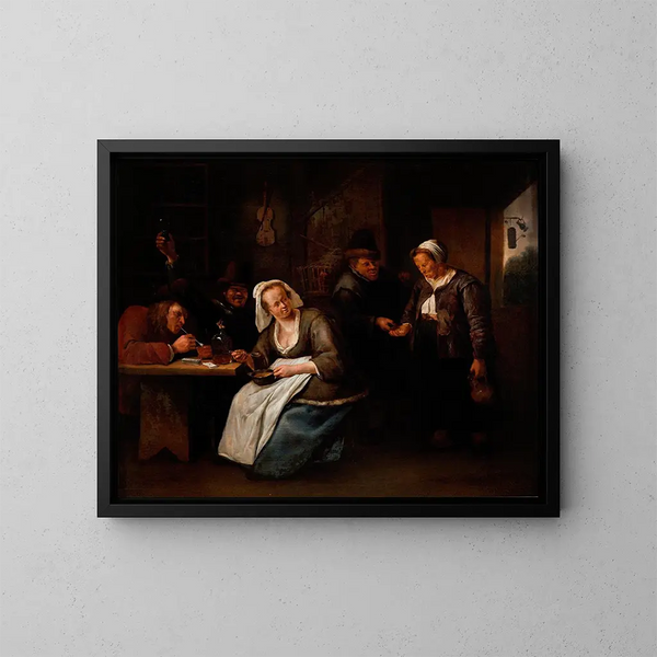 Scena z tawerny - Jan Steen — oprawiony obraz na ścianie