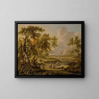 Jan Wijnants - An extensive landscape with figures on a path in the foreground.webp