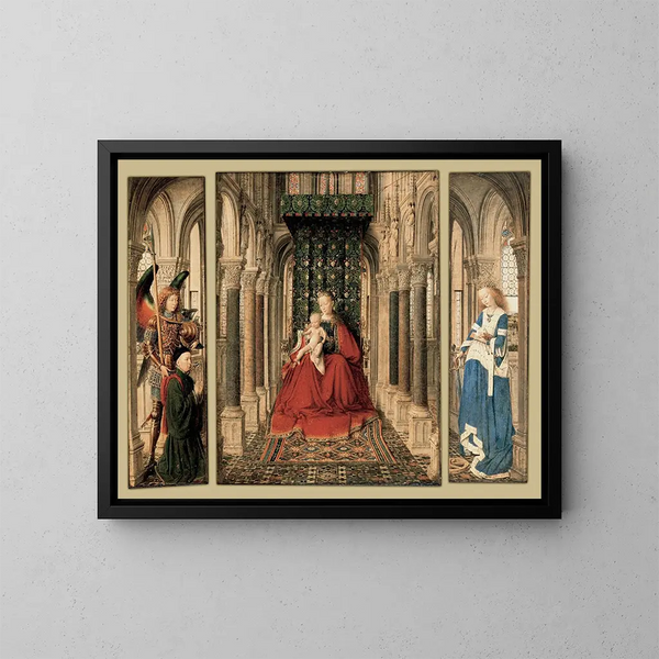 Triptyk Marii i Dzieciątka, Świętego Michała i Katarzyny - Jan van Eyck — oprawiony obraz na ścianie