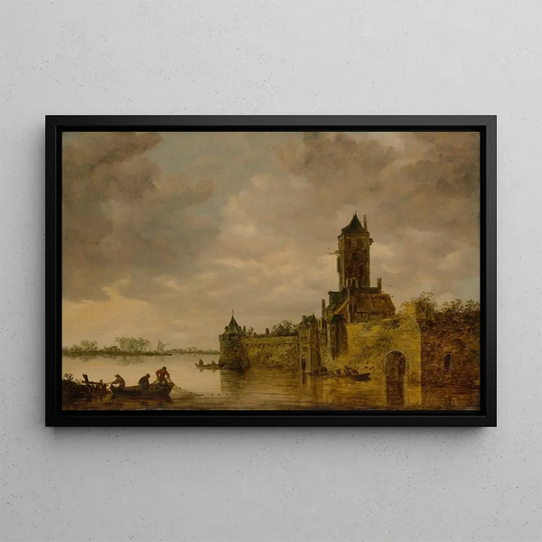 Château au bord d'une rivière - Jan van Goyen — oprawiony obraz na ścianie