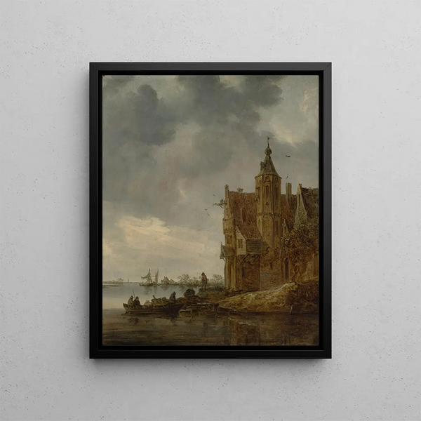 Dom wiejski nad wodą - Jan van Goyen — oprawiony obraz na ścianie