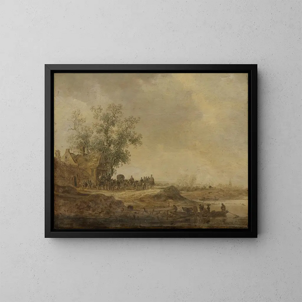 L'Arrêt avant l'Auberge - Jan van Goyen — oprawiony obraz na ścianie