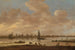 Widok na wymyślone miasto po drugiej stronie rzeki z wieżą Saint-Pol w Vianen - Jan van Goyen — widok dzieła