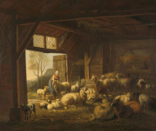 Jan van Ravenswaay - Sheep and Goats in a Stable.webp