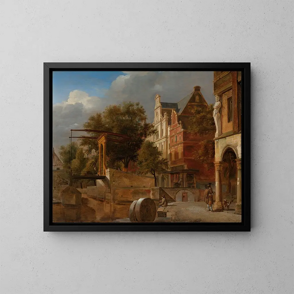 Le Pont-levis - Jan van der Heyden — oprawiony obraz na ścianie