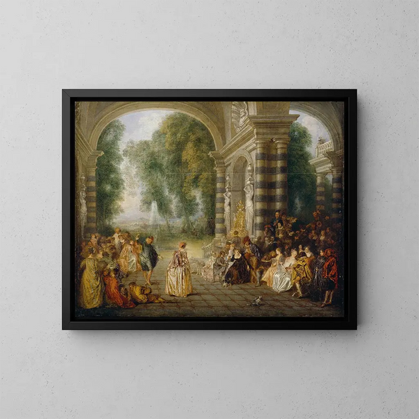 Les Plaisirs du bal - Jean-Antoine Watteau — oprawiony obraz na ścianie