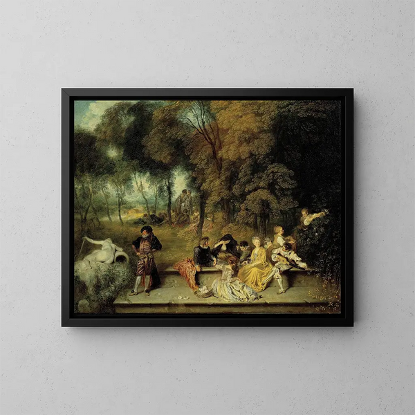"Les plaisirs de l'amour" - Jean-Antoine Watteau — oprawiony obraz na ścianie