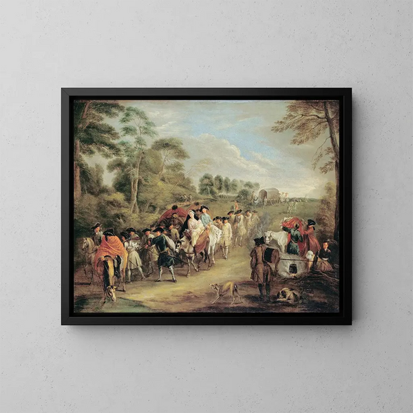 Żołnierze w marszu - Jean-Antoine Watteau — oprawiony obraz na ścianie