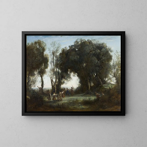 Pewnego poranka, taniec nimf - Jean-Baptiste-Camille Corot — oprawiony obraz na ścianie