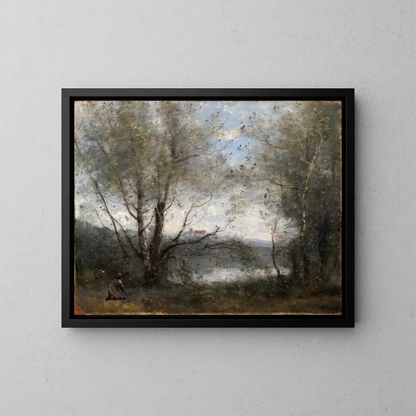 Jezioro widziane przez drzewa - Jean-Baptiste-Camille Corot — oprawiony obraz na ścianie