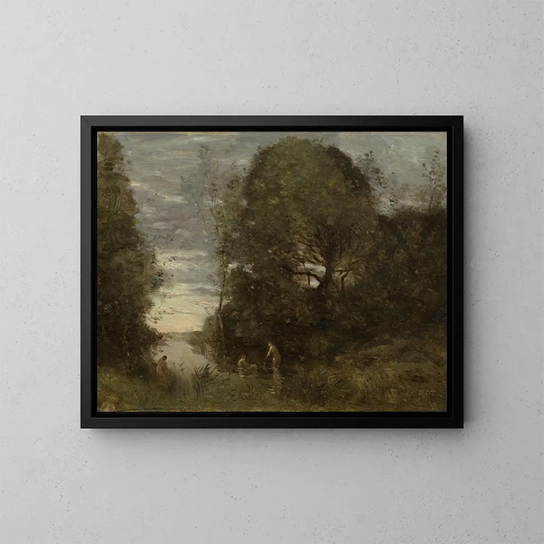 Pływaczki w zalesionej zatoczce - Jean-Baptiste-Camille Corot — oprawiony obraz na ścianie